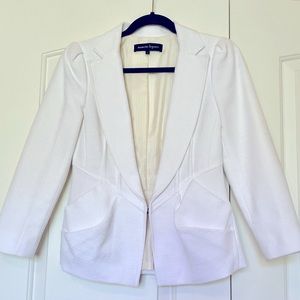 Nanette Lepore White Cotton Pleated Peplum Blazer